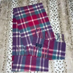 Vibrant Plaid Wool Scarf with Fringe